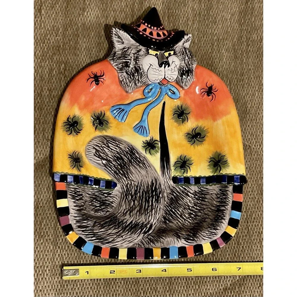 FITZ & FLOYD KItty Witches CANAPE Plate Collectible Halloween Black Cat NIB 2002